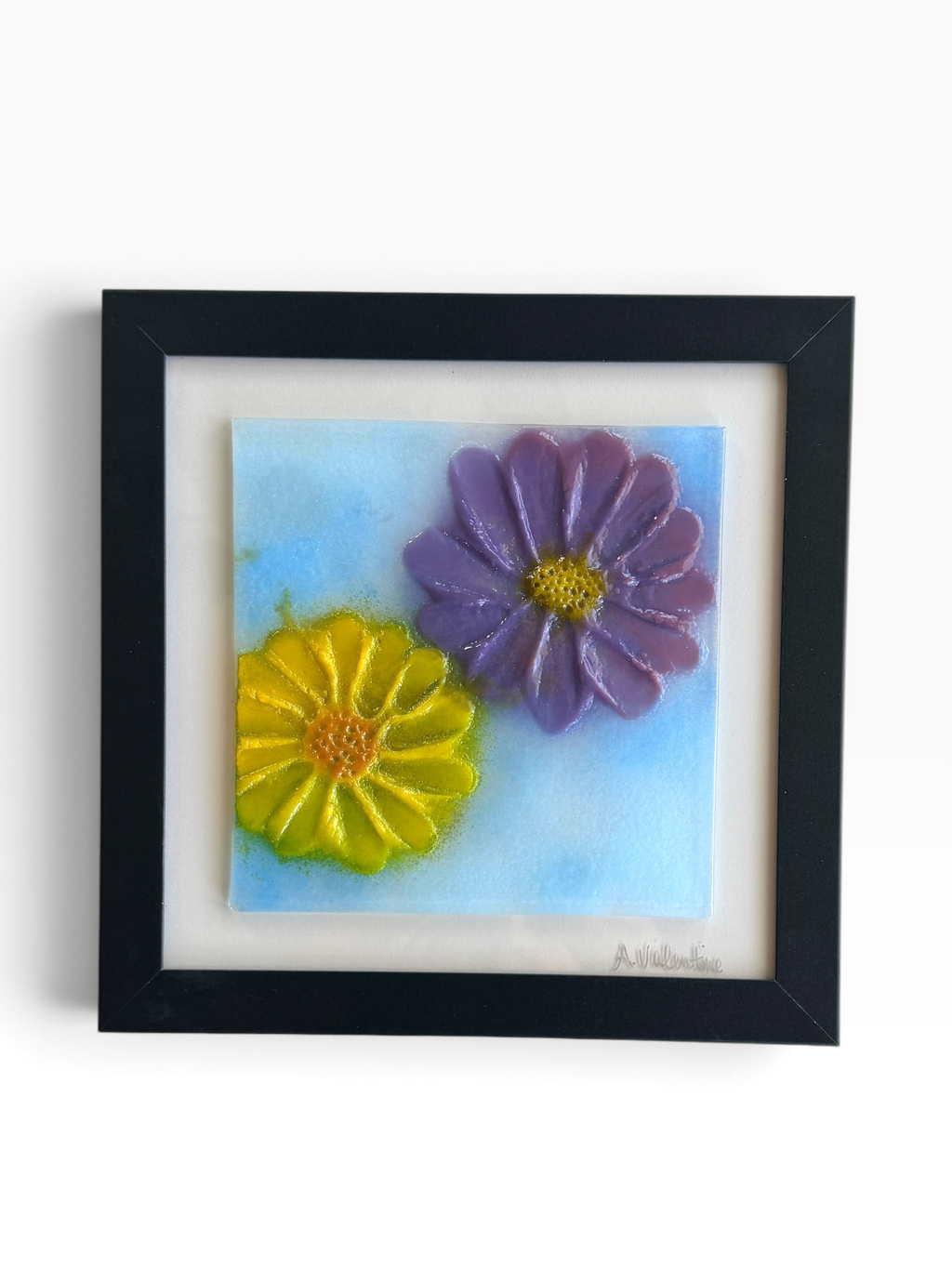 Two Blooms — Small Framed Fused Glass Art
