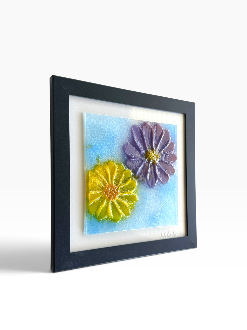 Two Blooms — Small Framed Fused Glass Art
