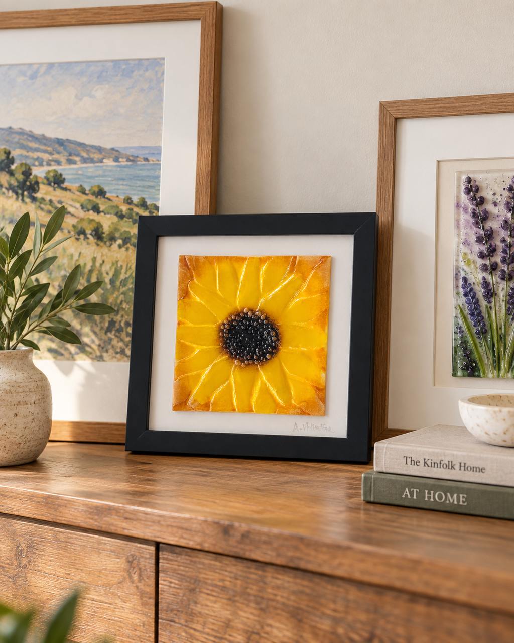 Sunflower — Small Framed Fused Glass Art